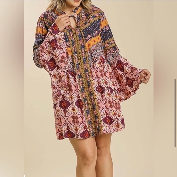Umgee Long Sleeve Boho Dress - Picture 1 of 11